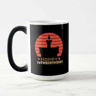 Caneca Mágica bolo de aniversário de 70 feliz amarelo-alaranjad