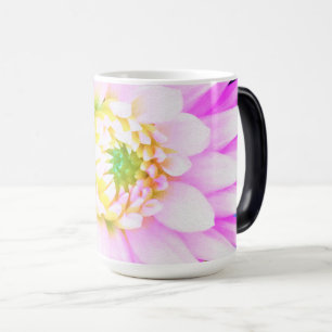 Caneca Mágica Bonito rosa, branco e amarelo Cactus Dahlia Macro