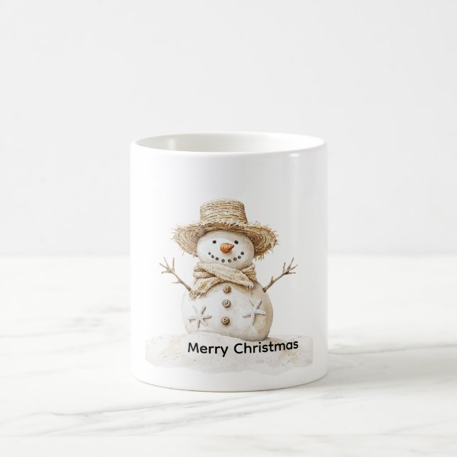 Caneca Mágica Bonito Snowman Straw Hat Beach Christmas (Centro)