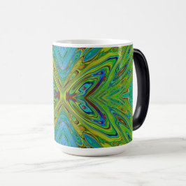 Caneca Mágica Borboleta Abstrata Chartreuse e Azul Trippy