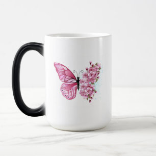 Caneca Mágica Borboleta Flor com Sakura Rosa