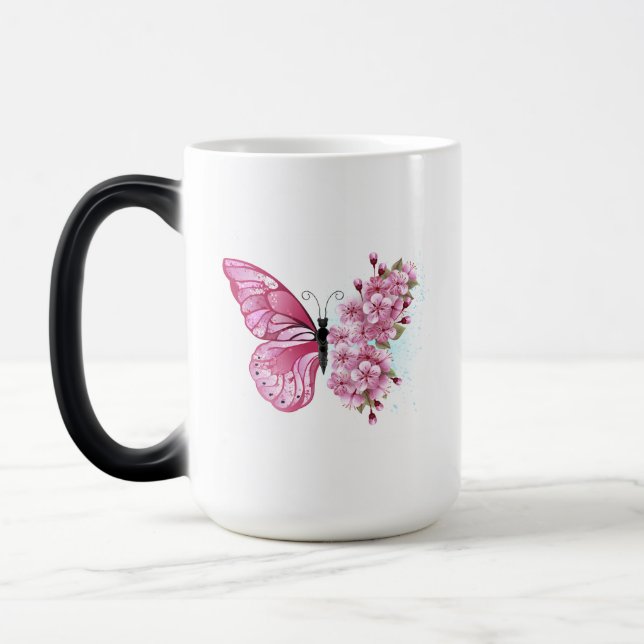 Caneca Mágica Borboleta Flor com Sakura Rosa (Esquerda)