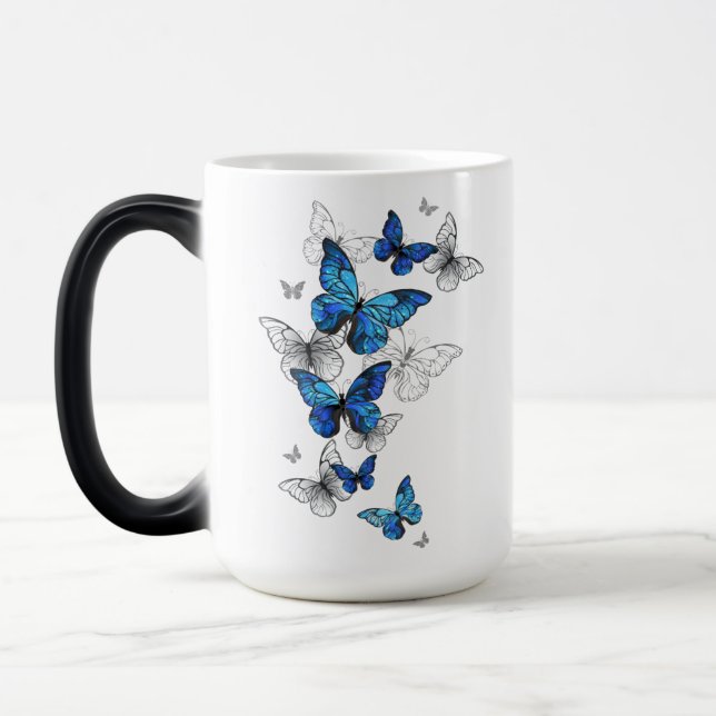 Caneca Mágica Borboletas Azuis Voadoras Morpho (Esquerda)