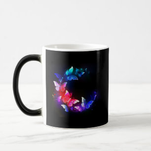 Caneca Mágica Borboletas Noturnas Neon Reluzentes em Fundo Preto