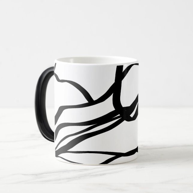 Caneca Mágica Bouquet Branco: Abstrato Preto e Branco (Frente Esquerda)