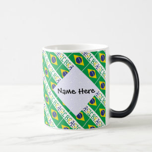 Caneca Mágica Brasil Bandeira Brasil Nome Personalizado Tiled