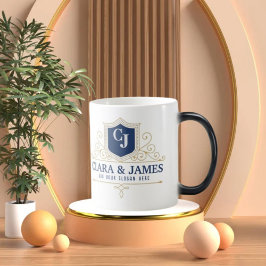 Caneca Mágica Bride And Groom Monogram Names Elegant Weeding