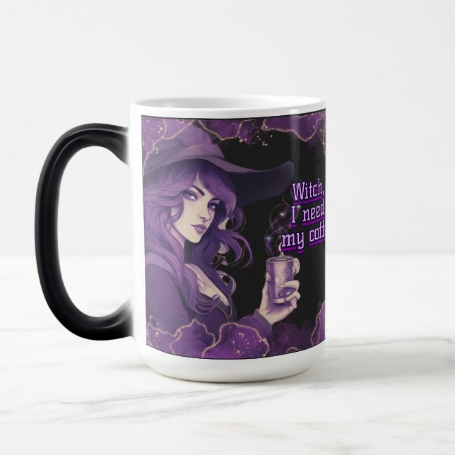 Caneca Mágica Bruxa do Café em Preto (Esquerda)