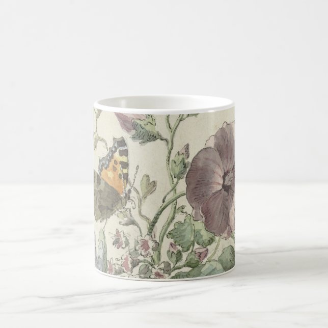 Caneca Mágica Buquê de Flores com uma Borboleta Dama Pintada, (Centro)