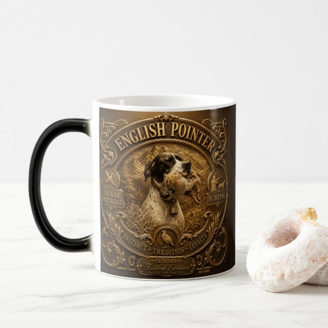 Caneca Mágica Caça com Pointer Inglês, Perdiz Chukar (Com Donut)