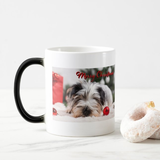Caneca Mágica Cachorro de Natal Terrier Bonito Diversão Adorável (Com Donut)