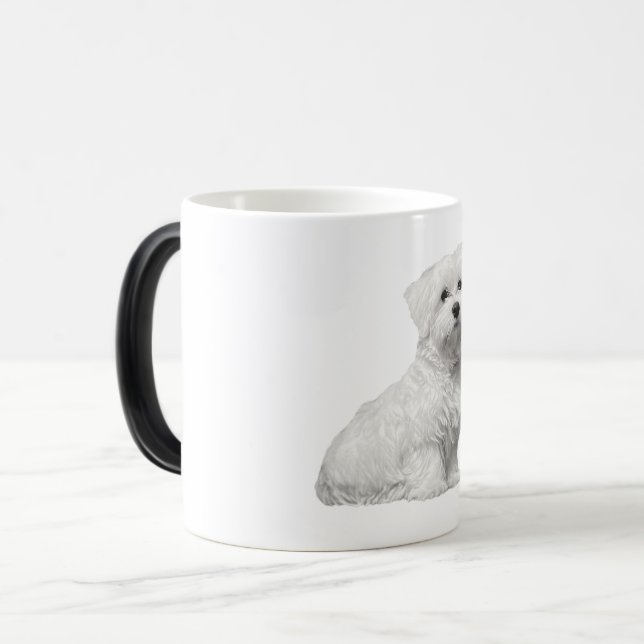 Caneca Mágica Cachorro Maltês Cachorro Sentado (Frente Esquerda)