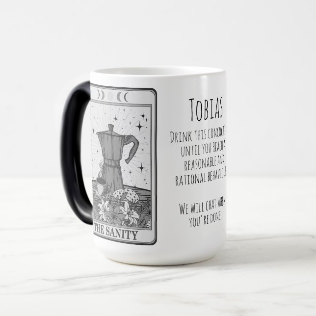 Caneca Mágica Café com Cartão Sanitário Engraçado Tarot (Frente Esquerda)