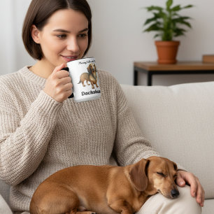 Caneca Mágica Café da Manhã Castanho Bonito com Meu Dachshund