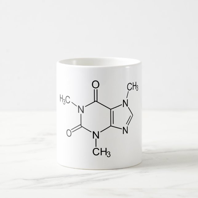 Caneca Mágica Caffeine Molecule Chemistry Átomos de café (Centro)