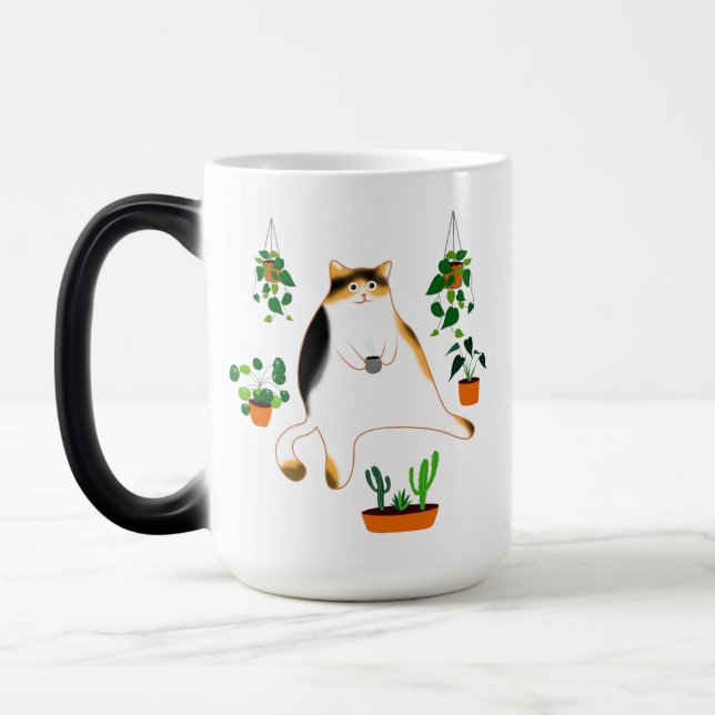 Caneca Mágica Calico Cat Bebendo Cofee Mug, Calico Cat Gift  (Esquerda)