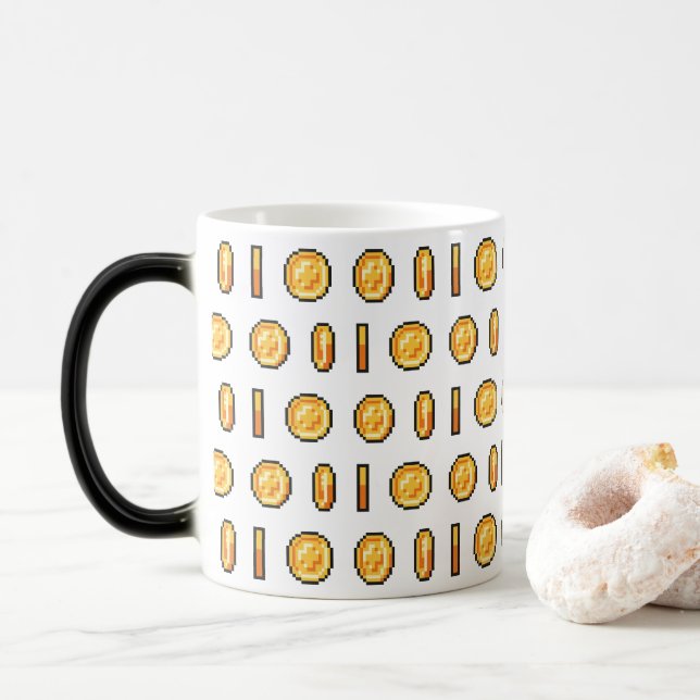 Caneca Mágica Câmbio de Moeda de Ouro de Jogo Estilo Pixel 8-Bit (Com Donut)