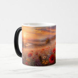 Caneca Mágica Campo de Papoulas ao Pôr do Sol Pintura Impression
