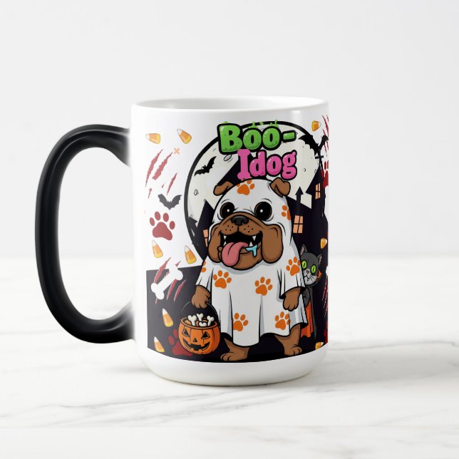 Caneca Mágica Cão de Halloween "Boo Idog" - Pata mimada com Gato (Esquerda)