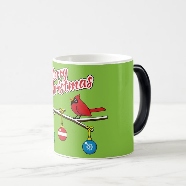 Caneca Mágica Cardeal Vermelho no Ramal da Bare de Natal - Feliz (Frente Esquerda)