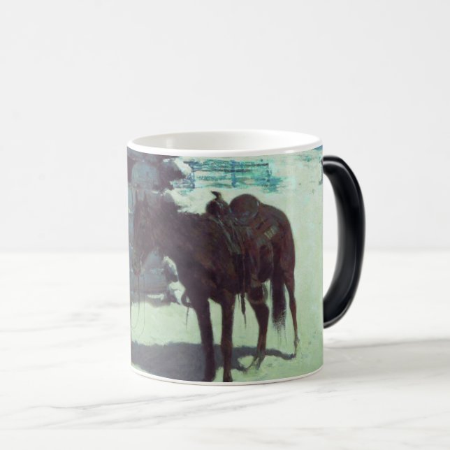 Caneca Mágica Cavalo e vaqueiro de inverno neve (Frente Esquerda)