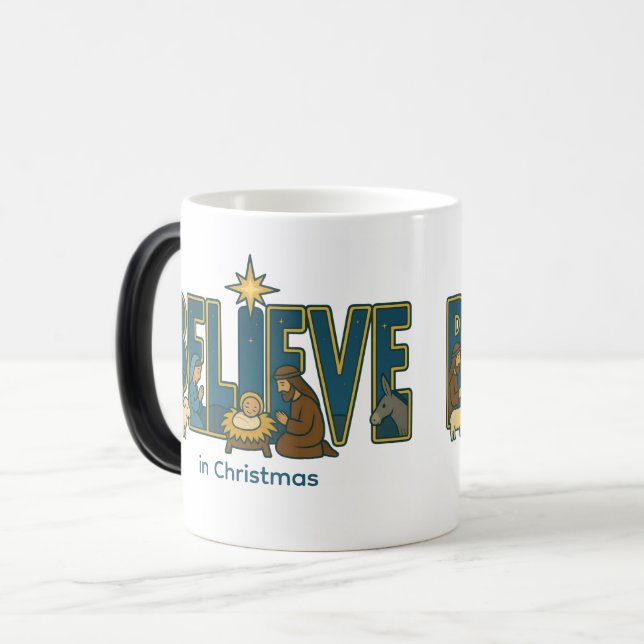 Caneca mágica Cena de Natal Believe (Frente Esquerda)