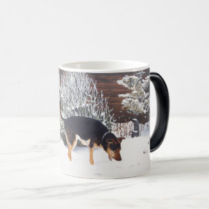 Caneca Mágica Cena de neve de inverno com preto giro e cão bronz