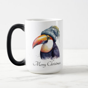 Caneca Mágica Chapéu de Tricô de Natal com Toucano em Aquarela P
