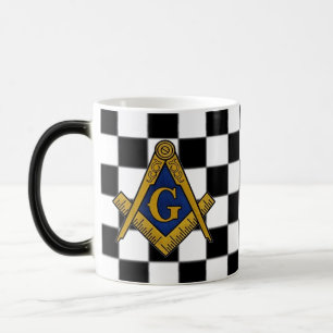 Caneca Mágica Checkers Masonic Freemasons Square e Compass