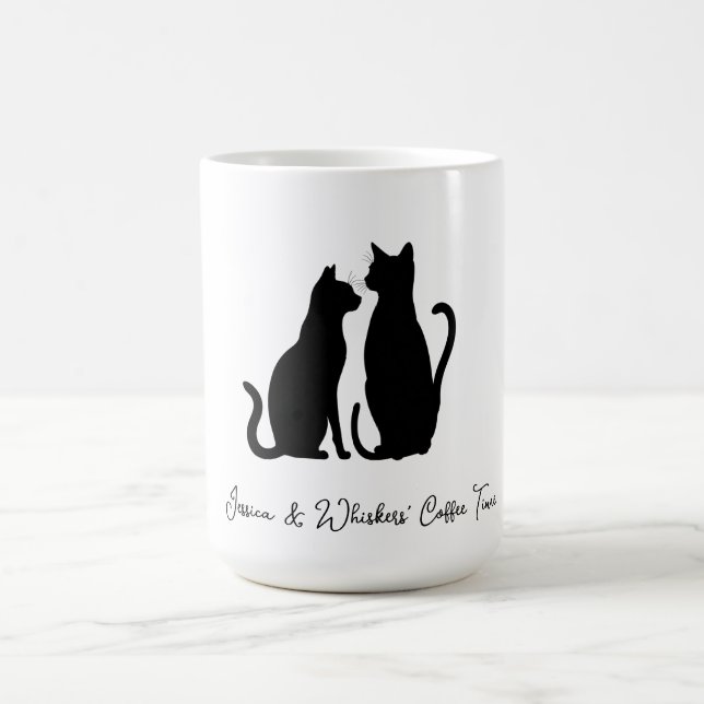 Caneca Mágica Chic Cat Silhout Nome Personalizado Preto e Branco (Center)