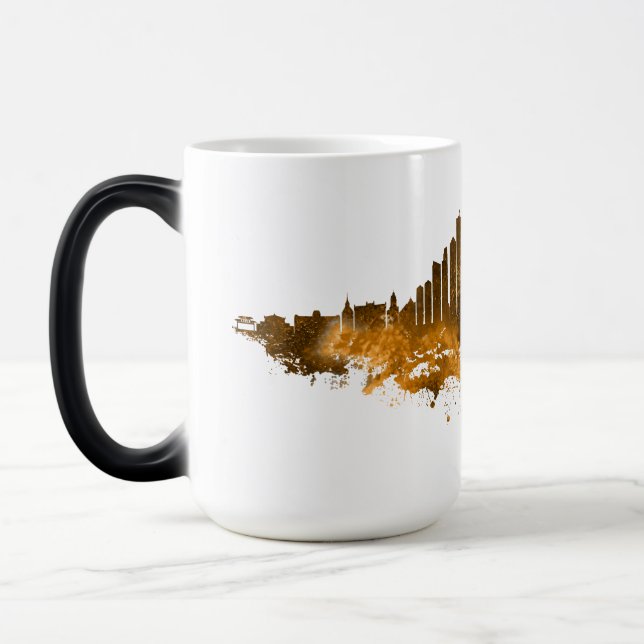 Caneca Mágica Chicago City Skyline Watercolor em laranja (Esquerda)