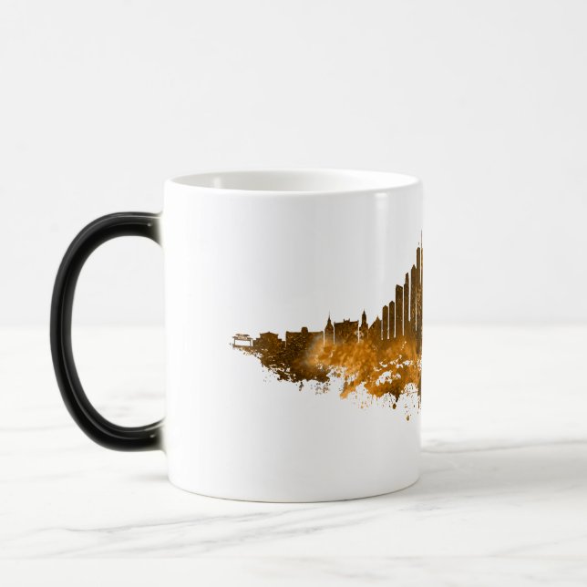 Caneca Mágica Chicago City Skyline Watercolor em laranja (Esquerda)