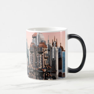 Caneca Mágica Cidade de Fantasia Futurista Arte de Horizonte de