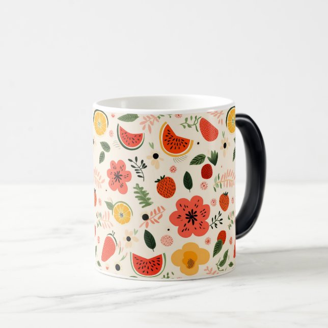 Caneca Mágica Citrus e padrão floral vibrantes (Frente Esquerda)