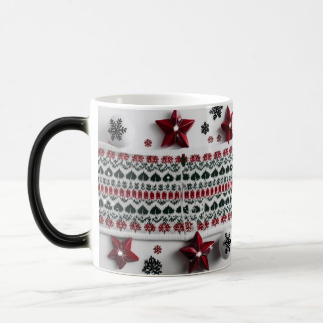 Caneca Mágica Classic Red & Green Nordic Knit Pattern  (Esquerda)