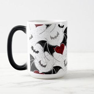 Caneca Mágica Coração de Halloween com asas de morcego pretas