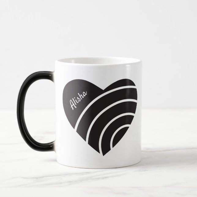Caneca Mágica Coração Preto Fofo Com Anéis Monogramados (Esquerda)