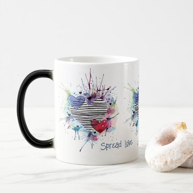 Caneca Mágica Corações E Lavações Em Aquarela (Com Donut)