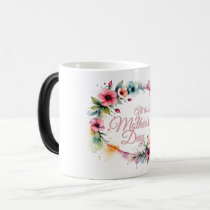 Caneca Mágica Coroa Floral de Aquarela do Dia das Mães em Rosa V