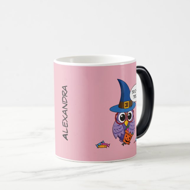Caneca Mágica Coruja do Assistente de Cartoons - Trick ou Tratar (Frente Esquerda)