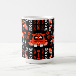 Caneca Mágica Coruja Nórdica De Arte Folclórica Laranja E Negra
