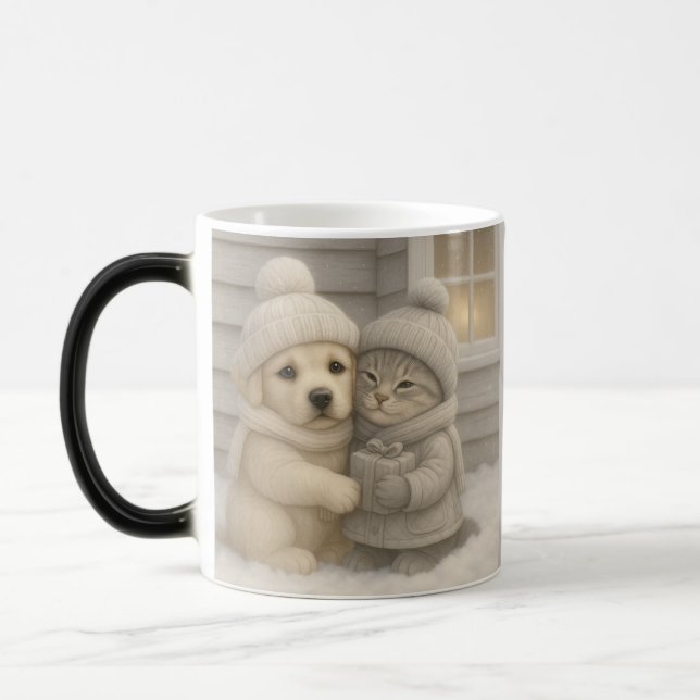 Caneca Mágica Cozy Winter Mug with Puppy and Kitten Illustration (Esquerda)