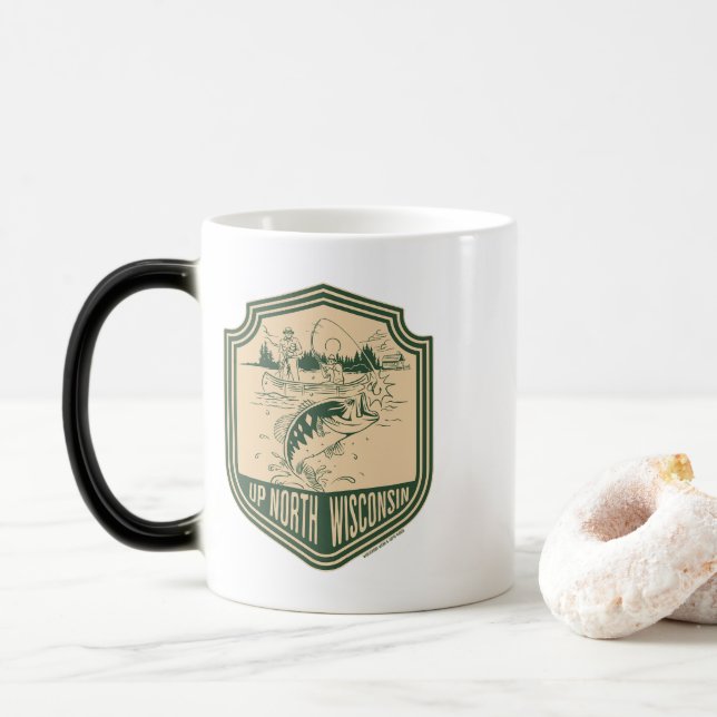 Caneca Mágica Crachá de Pesca Norte de Wisconsin (Com Donut)