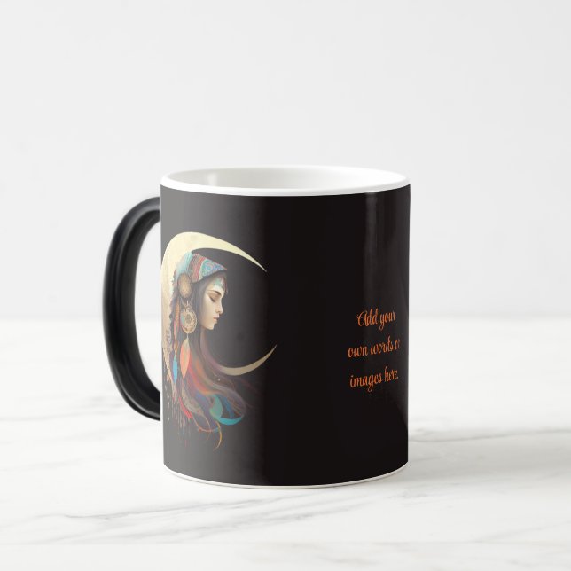 Caneca Mágica Create Your Own Boho Crescent Moon & Feathers (Frente Esquerda)