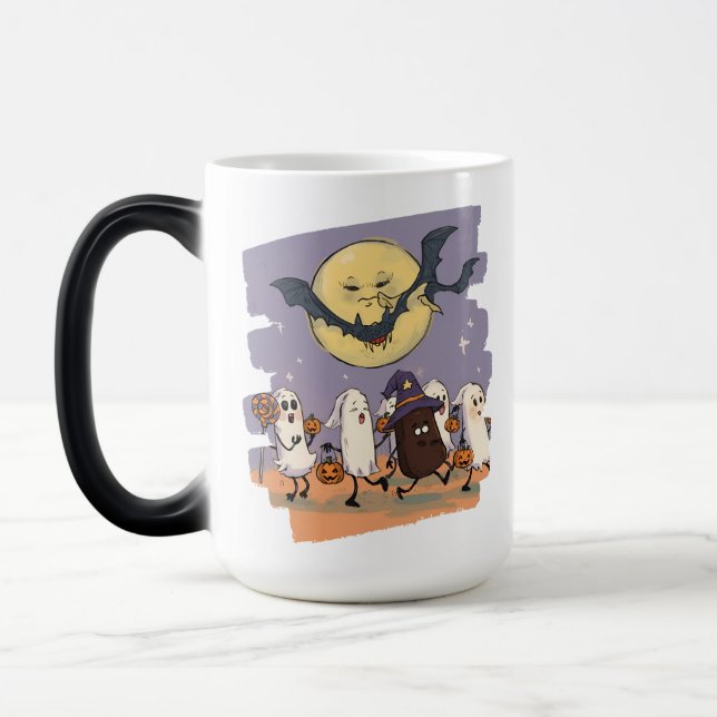 Caneca Mágica Crianças Fantasmas Bonitas Trick ou Tratam Sob Lua (Esquerda)