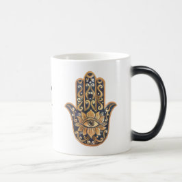 Caneca Mágica Crie a sua cor de água negra e Dourada Hamsa