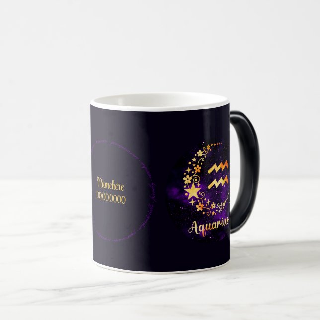Caneca Mágica Crie seu próprio Aquário Celestial Roxo Zodiac (Frente Esquerda)