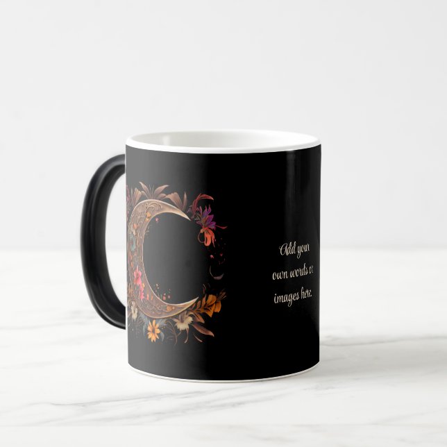 Caneca Mágica Crie Seu Próprio Boho Lua Floral Dourada (Frente Esquerda)