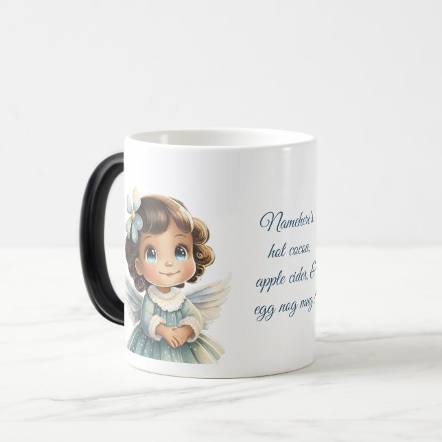 Caneca Mágica Crie seu próprio Brunette Blue Angel Natal (Frente Esquerda)