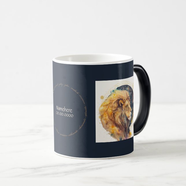 Caneca Mágica Crie seu próprio Dourado e azul Leo Zodiac (Frente Esquerda)